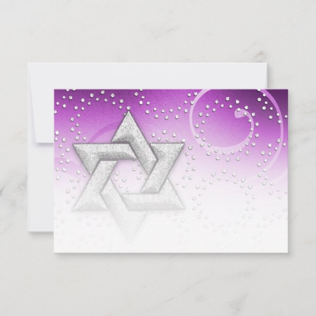 Bat Mitzvah Raspberry Shimmer Star RSVP Card (Front)