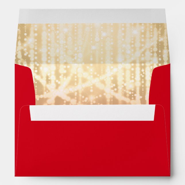 Bat Mitzvah Red and Gold Sparkly Lights Envelope (Back (Bottom))