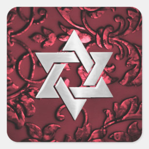 Bat Mitzvah Red Damask Square Sticker