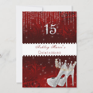 Bat Mitzvah Red Satin Princess Crown Diamonds Invi Invitation