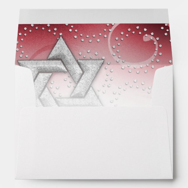 Bat Mitzvah Red Shimmer Star of David Envelope (Back (Bottom))