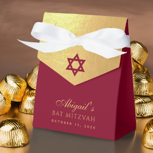 Bat Mitzvah Red Star of David Faux Gold & Burgundy Favor Box