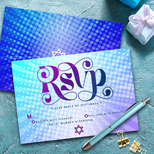 Bat Mitzvah Retro Boho Blue Purple Gradient Bold RSVP Card