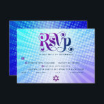 Bat Mitzvah Retro Boho Blue Purple Gradient Entrée RSVP Card<br><div class="desc">Be proud, rejoice and showcase this milestone of your favourite Bat Mitzvah! Include this boho, retro, personalized RSVP insert card for your event. Fun, trendy, bold purple and navy blue typography with modern sans serif typography overlay a background of pop light turquoise and purple ombre gradient rays with white dots....</div>