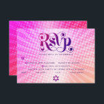 Bat Mitzvah Retro Boho Pink Orange Gradient Entrée RSVP Card<br><div class="desc">Be proud, rejoice and showcase this milestone of your favourite Bat Mitzvah! Include this boho, retro, personalized RSVP insert card for your event. Fun, trendy, bold dark hot pink and purple typography with modern sans serif typography overlay a background of pop light orange and pink ombre gradient rays with white...</div>