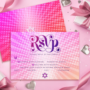 Bat Mitzvah Retro Boho Pink Orange Gradient Entrée RSVP Card