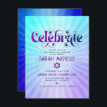 Bat Mitzvah Retro Boho Purple Blue Gradient Bold Enclosure Card<br><div class="desc">Be proud, rejoice and showcase this milestone of your favourite Bat Mitzvah! Include this groovy boho retro, personalized insert for additional information to your event. Fun, trendy, bold purple and navy blue typography with modern sans serif typography overlay a background of pop light turquoise and purple ombre gradient rays with...</div>