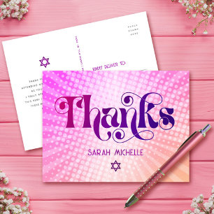 Bat Mitzvah Retro Pink Orange Gradient Thank You Postcard