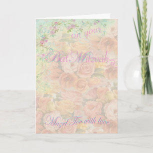Bat Mitzvah Romantic Roses Flowing Script Greeting Card