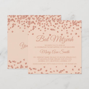 Bat Mitzvah Rose Gold Faux Glitter Confetti Blush Invitation