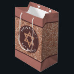 Bat Mitzvah Rose Gold Magen David Personalized Medium Gift Bag<br><div class="desc">Once personalized, this stylish faux rose gold glitter gift bag with a matching Magen David star and your text will be the perfect touch for your Bat Mitzvah gift. Set on an allover background of faux glitter, the faux sparkle Star of David is centred on a circle of deep mauve...</div>