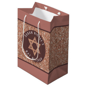 Bat Mitzvah Rose Gold Magen David Personalized Medium Gift Bag