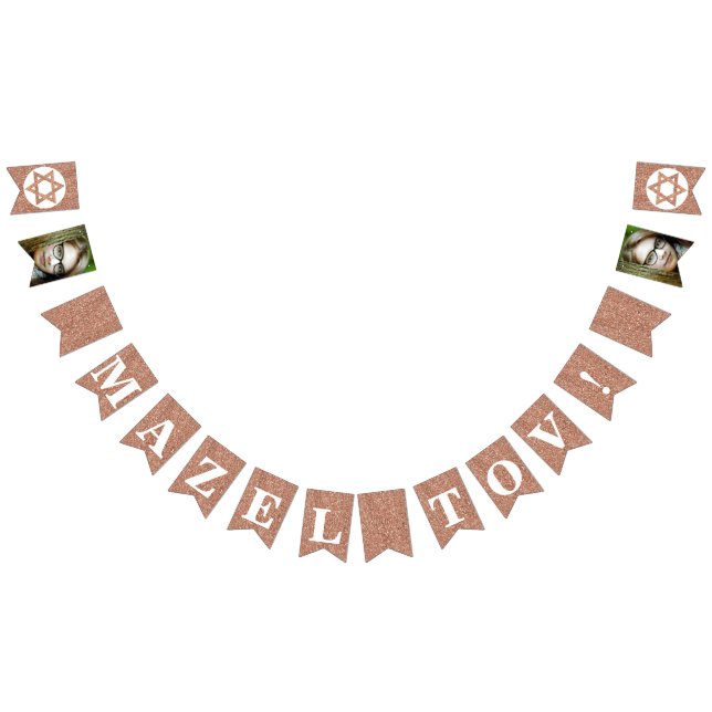 Bat Mitzvah Rose Gold Mazel Tov Optional Photo Bunting Flags (All)