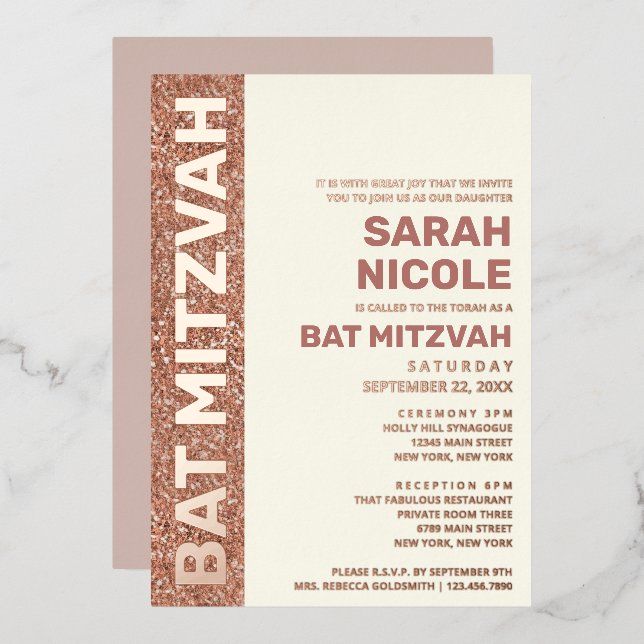 Bat Mitzvah Rose Gold Modern Typography Rose Gold (Front/Back)