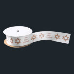Bat Mitzvah Rose Gold Personalized Glam Holiday Satin Ribbon<br><div class="desc">From Bat Mitzvahs to Hanukkah, this glam rose gold Star of David personalized holiday ribbon is the perfect way to wrap up your gifts. Set on a classic white background that compliments everything, the rose gold faux glitter Magen Davids are interspersed with your custom text. Add your family name, change...</div>