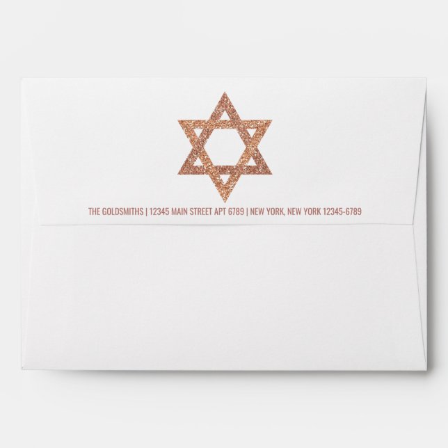 Bat Mitzvah Rose Gold Star Of David Address Envelope (Back (Top Flap))
