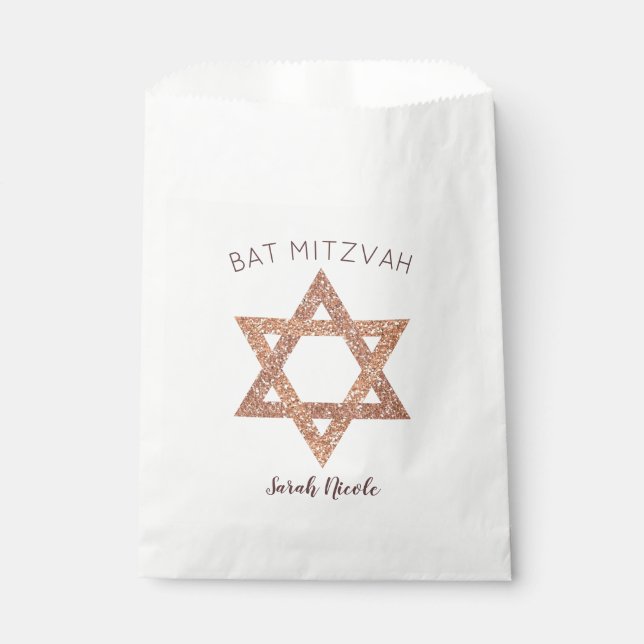 Bat Mitzvah Rose Gold Star Of David Glam Party Favour Bag (Front)