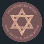 Bat Mitzvah Rose Gold Star Of David Thank You Classic Round Sticker<br><div class="desc">All text on these round stickers can be customized making these faux rose gold glitter Star of David envelope seals perfect for a Bat Mitzvah Thank You favour or for any occasion you wish to personalize them for. The Magen David fashioned out of photo real glitter pops against a dark...</div>