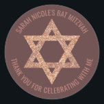 Bat Mitzvah Rose Gold Star Of David Thank You Classic Round Sticker<br><div class="desc">All text on these round stickers can be customized making these faux rose gold glitter Star of David envelope seals perfect for a Bat Mitzvah Thank You favour or for any occasion you wish to personalize them for. The Magen David fashioned out of photo real glitter pops against a dark...</div>