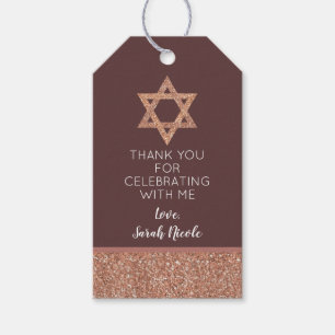Bat Mitzvah Rose Gold Star Of David Thank You Gift Tags