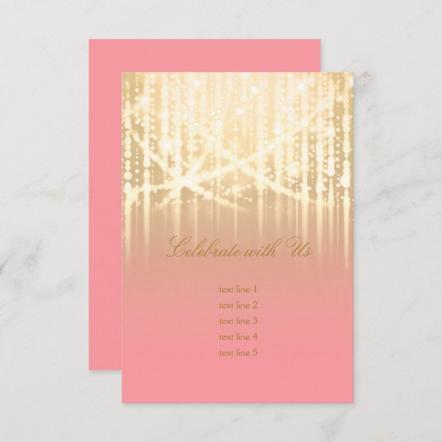 Bat Mitzvah Rose Pink and Gold Sparkly Lights Invitation (Front/Back)