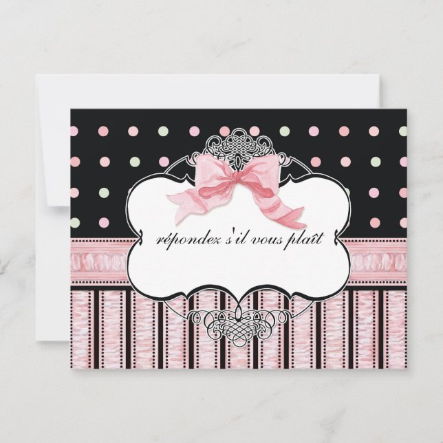 Bat Mitzvah RSVP Response - French Bow Dot Swirl (Front)