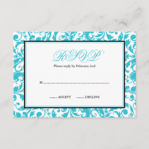 Bat mitzvah RSVP turquoise et noir Swirl Damask