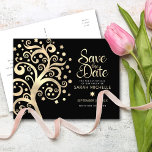 Bat Mitzvah Save Date Black Gold Foil Tree of Life Invitation Postcard<br><div class="desc">Make sure all your friends and relatives will be able to celebrate your daughter’s milestone Bat Mitzvah! Send out this stunning, sophisticated, personalized “Save the Date” announcement postcard. A graphic faux gold foil tree with sparkly Star of David and dot “leaves”, along with gold foil calligraphy script, overlays a rich,...</div>
