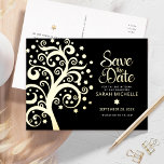 Bat Mitzvah Save Date Tree of Life Black Gold Foil Invitation Postcard<br><div class="desc">Make sure all your friends and relatives will be able to celebrate your daughter’s milestone Bat Mitzvah! Send out this stunning, sophisticated, personalized “Save the Date” announcement postcard. A graphic real gold foil tree of life with sparkly Star of David and dot “leaves”, along with real gold foil calligraphy script,...</div>