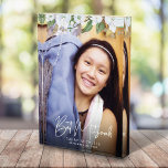 Bat Mitzvah Script Gold Floral Watercolor Keepsake Photo Block<br><div class="desc">Be proud, rejoice and showcase this milestone of your favourite Bat Mitzvah with this sophisticated, personalized keepsake custom photo block! A chic, stunning, white and gold glitter floral watercolor with white script typography and san serif type overlay the photo of your choice. Personalize the custom text with your Bat Mitzvah’s...</div>