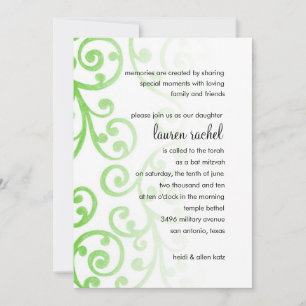 Bat Mitzvah Scroll Pattern Green Invitation