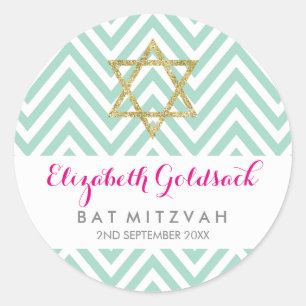 BAT MITZVAH SEAL chevron pattern gold star mint