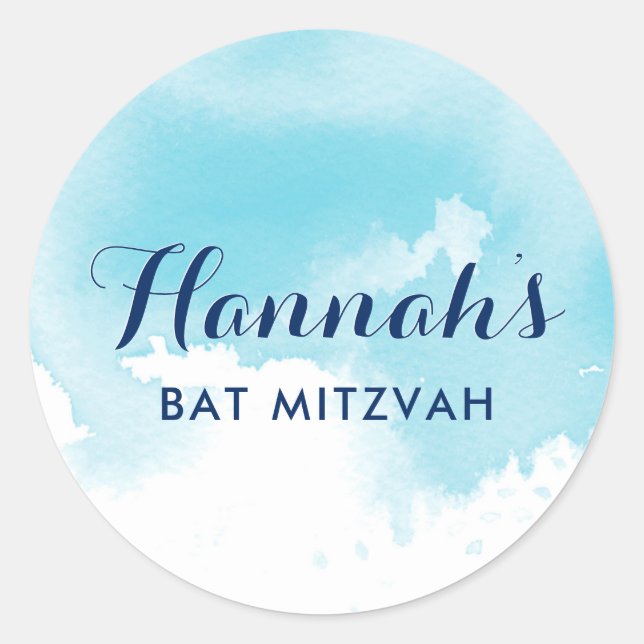 BAT MITZVAH SEAL star modern aqua blue watercolor (Front)