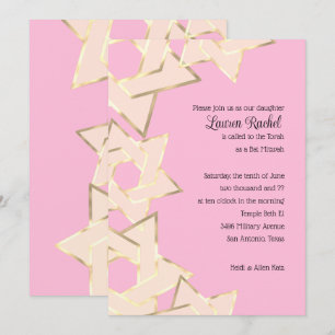 Bat Mitzvah Sheer Gold Star of David on Any Colour Invitation