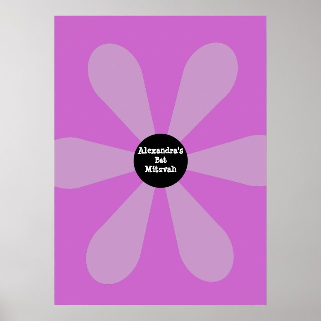 Bat Mitzvah Sign In Board Fun Flower Pink (Front)