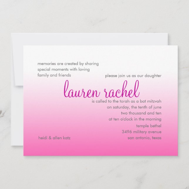 Bat Mitzvah Silver and Pink Gradient Invitation (Front)
