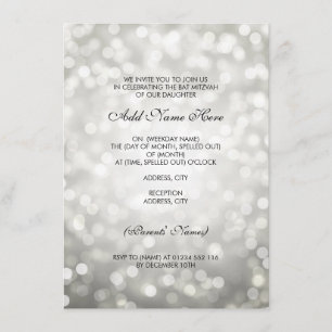 Bat Mitzvah Silver Glitter Lights Invitation