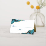 Bat Mitzvah Simple Modern Turquoise Gold Agate Place Card<br><div class="desc">No Bat Mitzvah party is complete without personalized place cards. Let your favourite Bat Mitzvah be proud, rejoice and celebrate her milestone at her perfectly coordinated party. Dark turquoise teal blue typography and turquoise blue agate rocks accented with faux gold veins overlay a simple, white background. On the back, dark...</div>