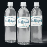 Bat Mitzvah Simple Modern Turquoise Gold Agate Water Bottle Label<br><div class="desc">No Bat Mitzvah party is complete without personalized water bottles. Let your favourite Bat Mitzvah be proud, rejoice and celebrate her milestone at her perfectly coordinated party. Dark turquoise teal blue typography, turquoise blue agate rocks accented with faux gold veins and a faux gold Star of David, overlay a simple,...</div>