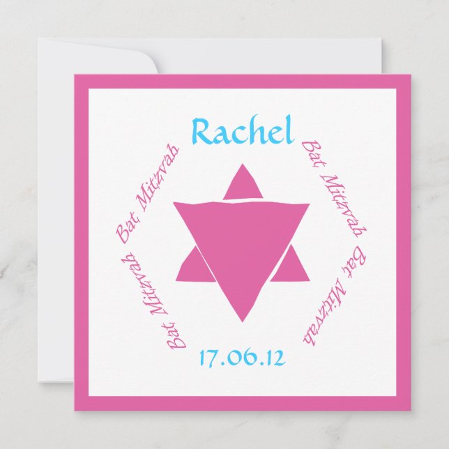 Bat Mitzvah Star of David invitation, personalized Invitation (Front)