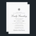Bat Mitzvah Star of David Minimalist Modern Invitation<br><div class="desc">Design is composed of sans serif typography and playful cursive script typography on a simple background. 
Available here:
http://www.zazzle.com/store/selectpartysupplies</div>