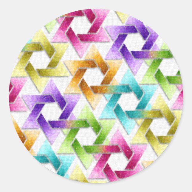 Bat Mitzvah Star of David Rainbow Damask Classic Round Sticker (Front)