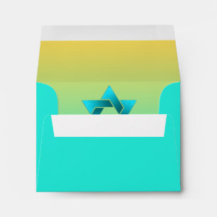 Bat Mitzvah Star of David Yellow Aqua Envelopes