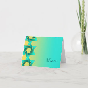 Bat Mitzvah Star of David Yellow Aqua Note Card