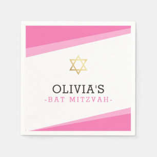 BAT MITZVAH star simple modern angles bold pink Napkin