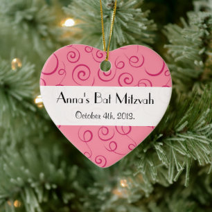 Bat Mitzvah - Swirled Pattern, Swirly Style - Pink Ceramic Ornament