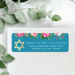 Bat Mitzvah Teal Blue Gold Floral Return Address<br><div class="desc">Be proud, rejoice and celebrate this milestone of your favourite Bat Mitzvah whenever you use this sophisticated, personalized return address label! A chic, stunning, peach pink floral watercolor, faux gold foil Star of David and modern white sans serif type overlay a dusty turquoise teal blue background. Personalize the custom text...</div>