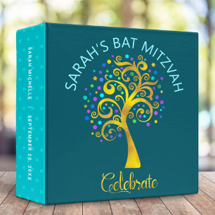 Bat Mitzvah Teal Blue Gold Tree of Life Keepsake Binder
