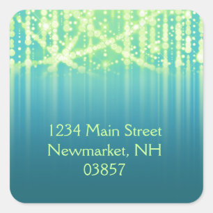 Bat Mitzvah Teal Blue Lime Green Sparkly Lights Square Sticker