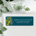 Bat Mitzvah Teal Gold Tree of Life Return Address<br><div class="desc">Be proud, rejoice and showcase this milestone of your favourite Bat Mitzvah with this fun, sophisticated, personalized return address label! A stunning, graphic faux gold foil tree with sparkly turquoise, teal, purple and blue Star of David and dot “leaves” overlays a rich, dark teal blue background. Personalize the custom text...</div>